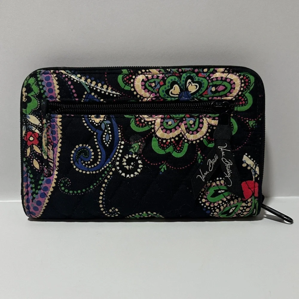 Vera Bradley Turnlock Wallet – Kiev Paisley Black Multicolor Floral - Picture 3 of 5